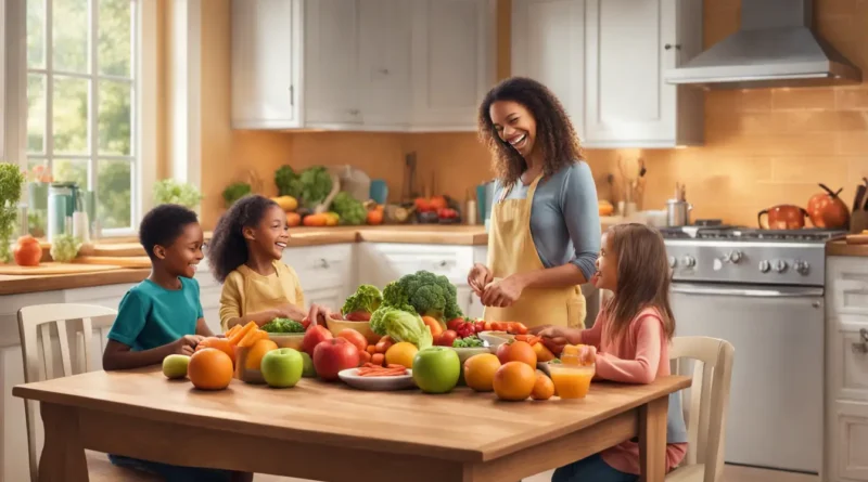 Familia reunida na cozinha.