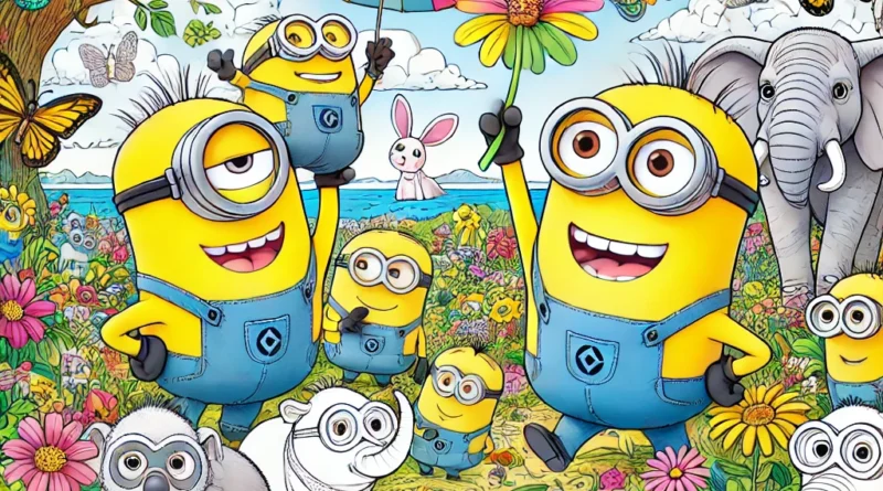 Minions em uma aventura divertida em um jardim.